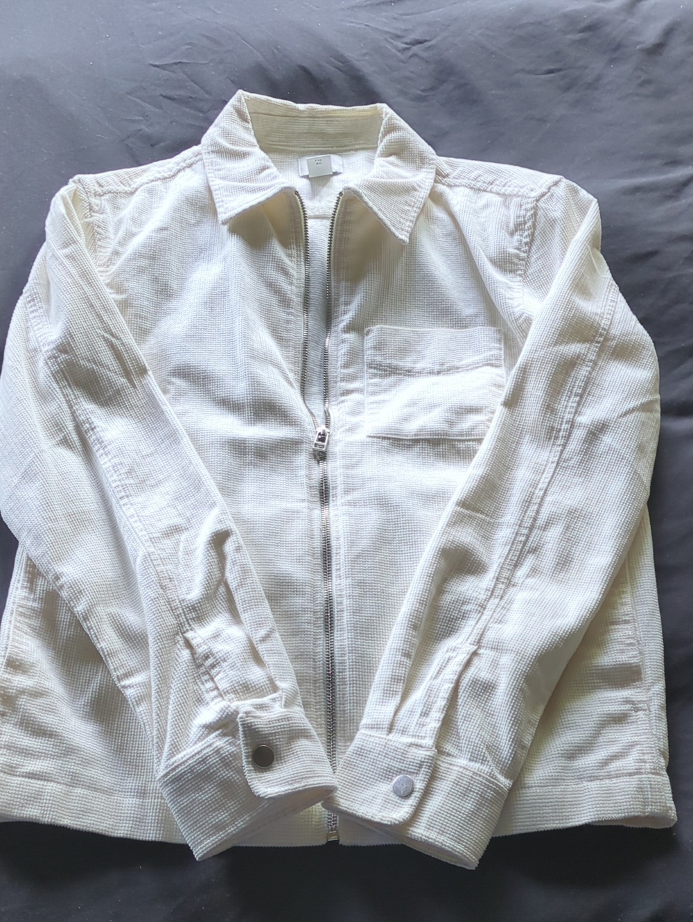 H&M Off-White Textured Zip-Front Shirt Jacket